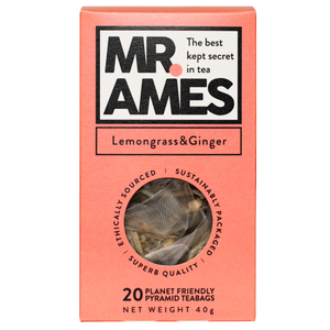 Mr Ames Lemongrass & ginger pyramid teabags carton