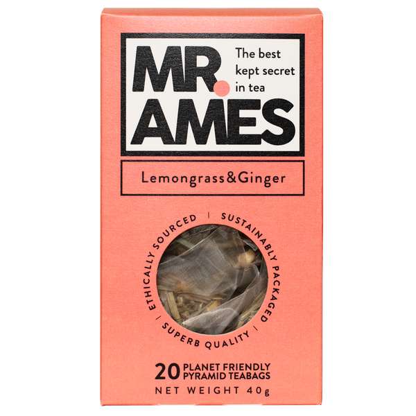 Mr Ames Lemongrass & ginger pyramid teabags carton