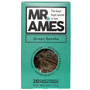 Mr Ames Green Sencha pyramid teabags carton