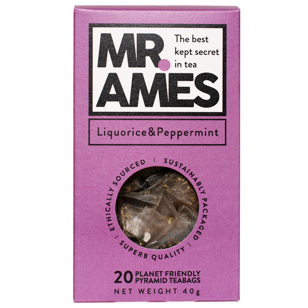 Mr Ames liquorice & peppermint  pyramid teabags carton