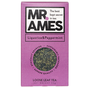Mr Ames liquorice & peppermint loose leaf tea carton