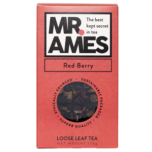 Mr Ames red berry loose leaf tea carton
