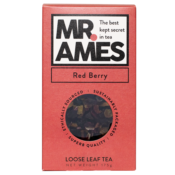 Mr Ames red berry loose leaf tea carton