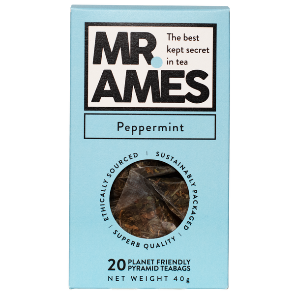 Mr Ames peppermint pyramid teabags carton