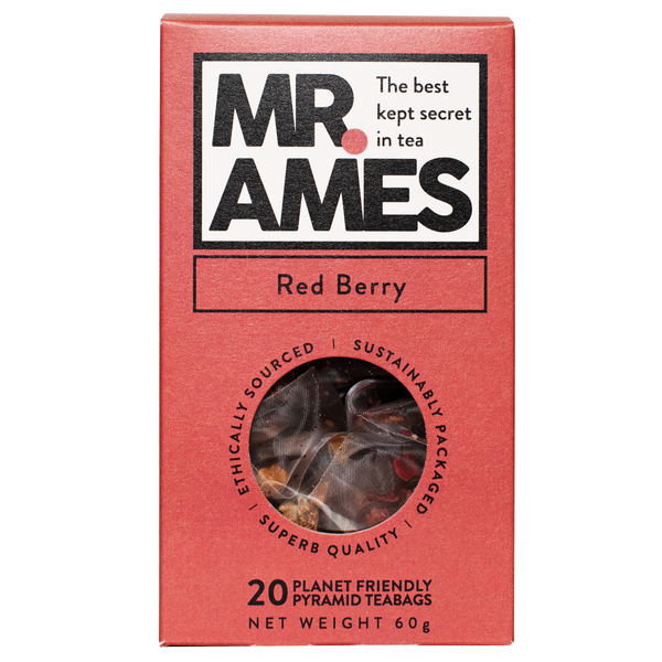 Mr Ames red berry pyramid teabags carton